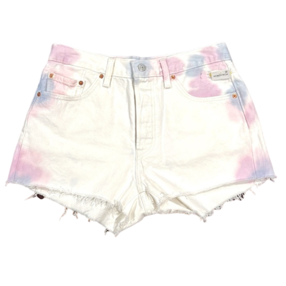 Levi's 501 White Tie Dye Watercolor Button Fly Denim Jean Shorts - Size 29, NWT